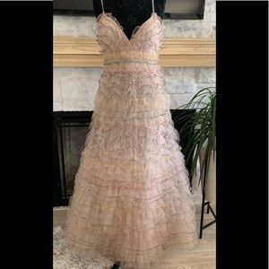 VALENTINO Ricamato Tiered Ruffle Maxi Dress In Poudre Size 42 Retail $13500